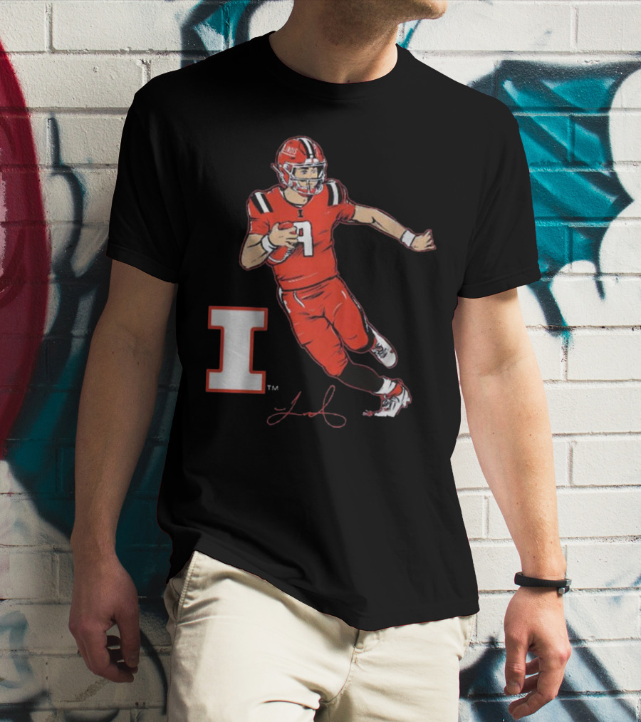 Illinois Football Luke Altmyer Superstar Pose I Logo Signature T-Shirt