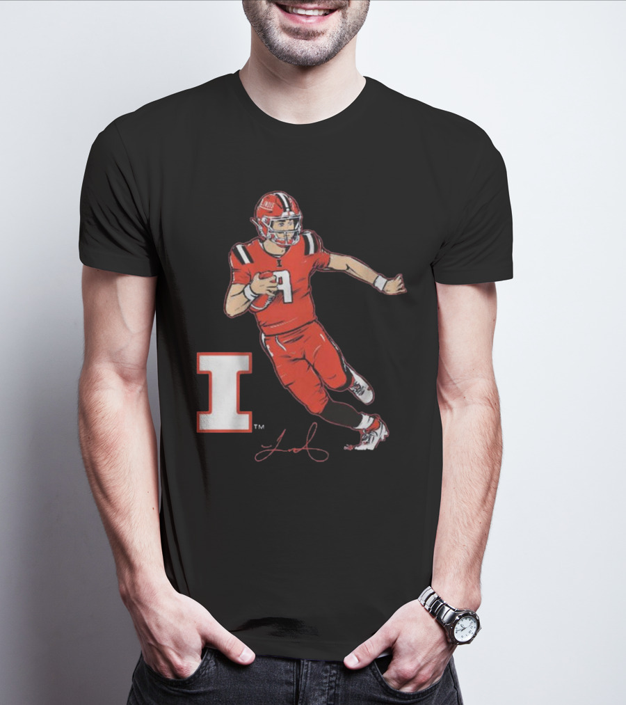 Illinois Football Luke Altmyer Superstar Pose I Logo Signature T-Shirt