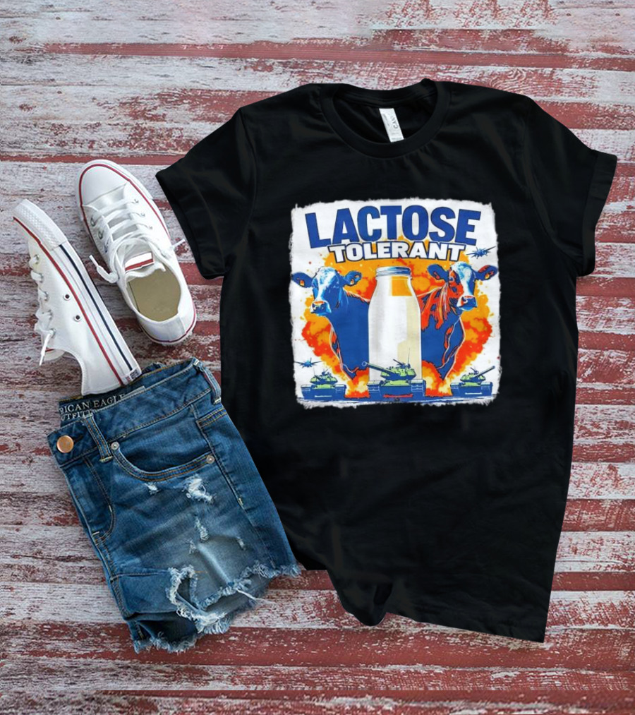 LACTOSE TOLERANT Milk Defense With Cows And Tanks T-Shirt
