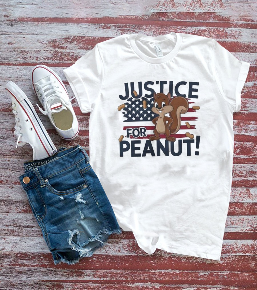 Justice For Peanut The Squirrel American Flag Peanuts T-Shirt