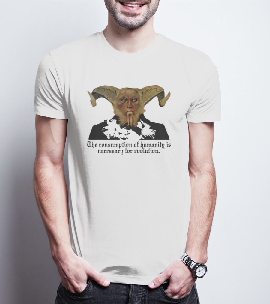 The Consumption Of Humanity Is Necessary For Evolution Goat Mask Figure T-Shirt
