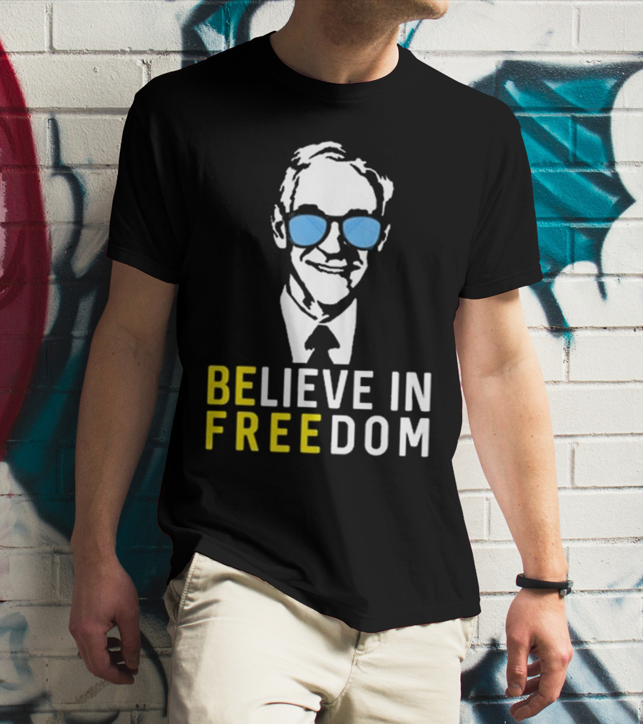 Believe In Freedom Libertarian Ron Paul Blue Sunglasses T-Shirt