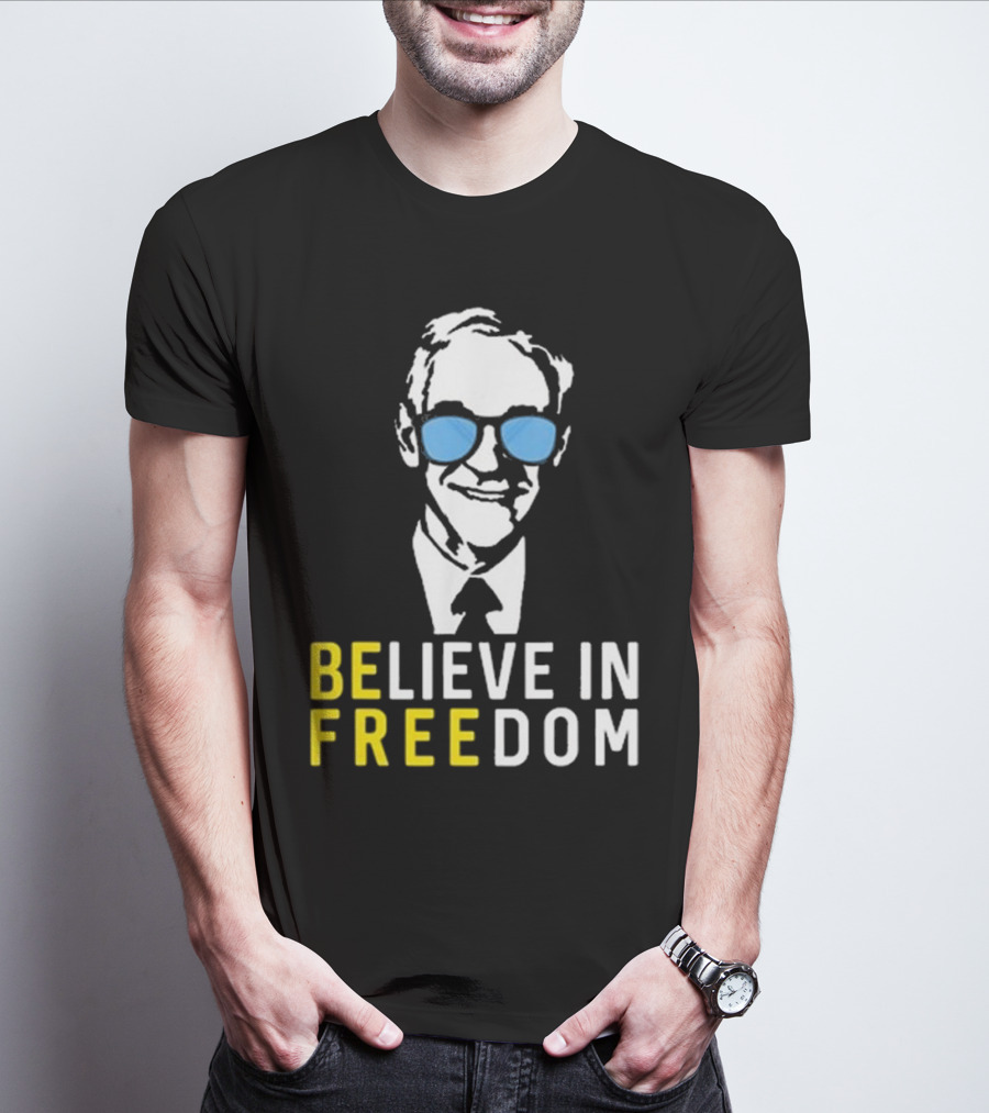 Believe In Freedom Libertarian Ron Paul Blue Sunglasses T-Shirt