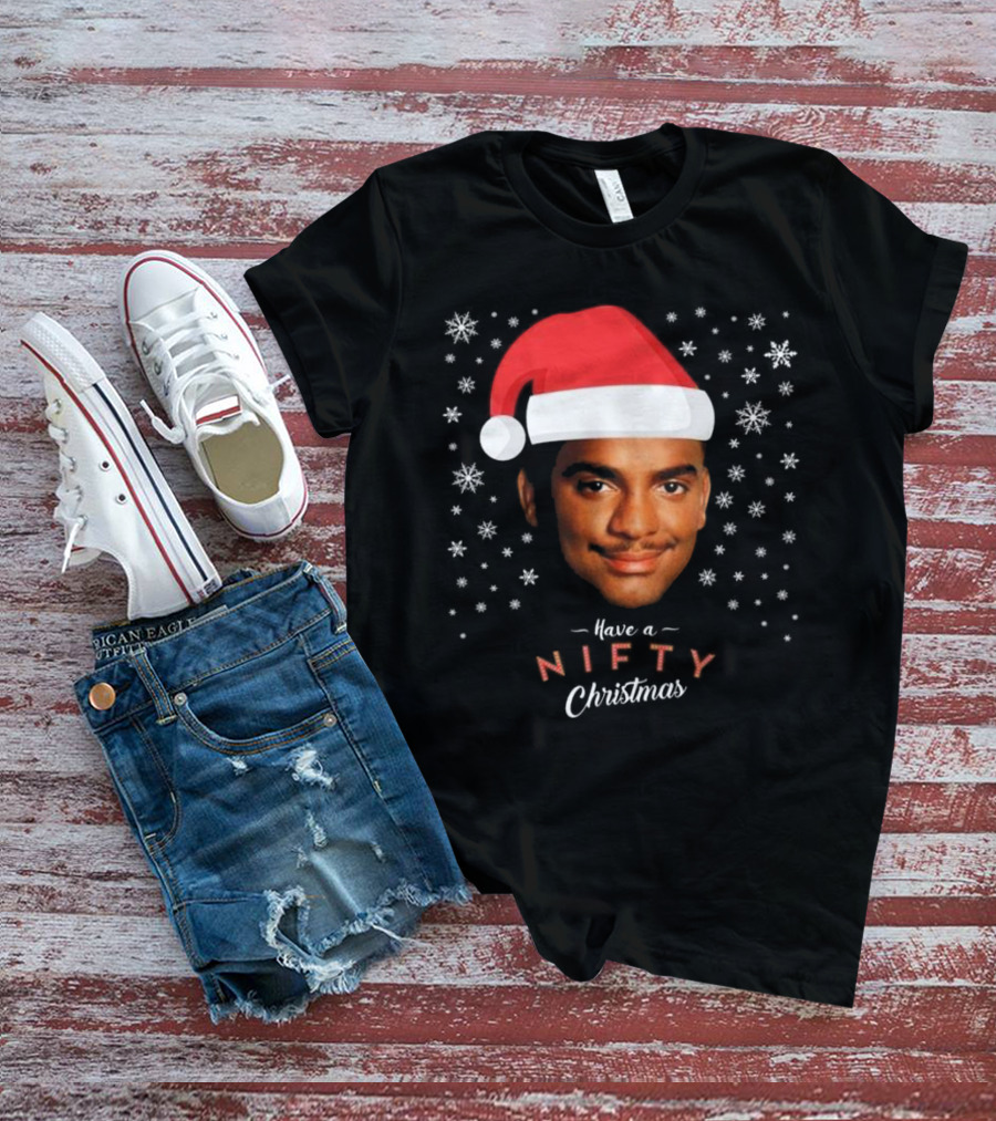 Carlton Banks Have A Nifty Christmas Fresh Prince Santa Hat Snowflakes T-Shirt