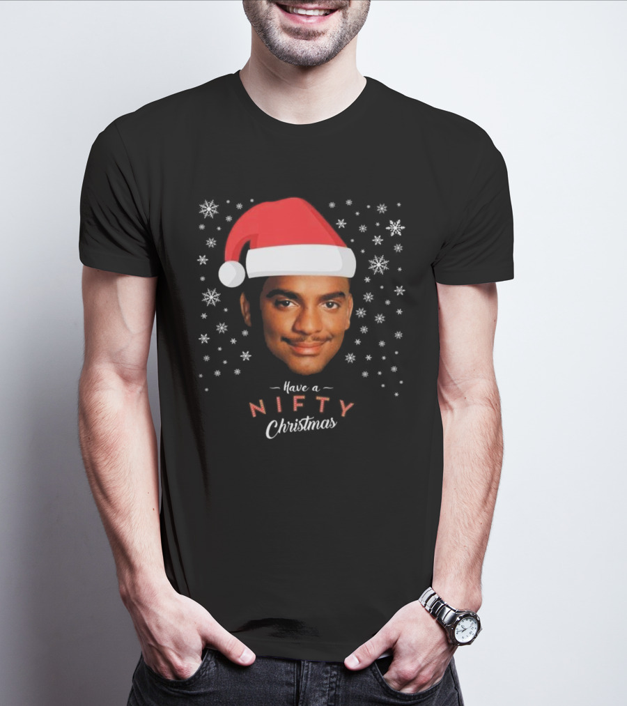 Carlton Banks Have A Nifty Christmas Fresh Prince Santa Hat Snowflakes T-Shirt