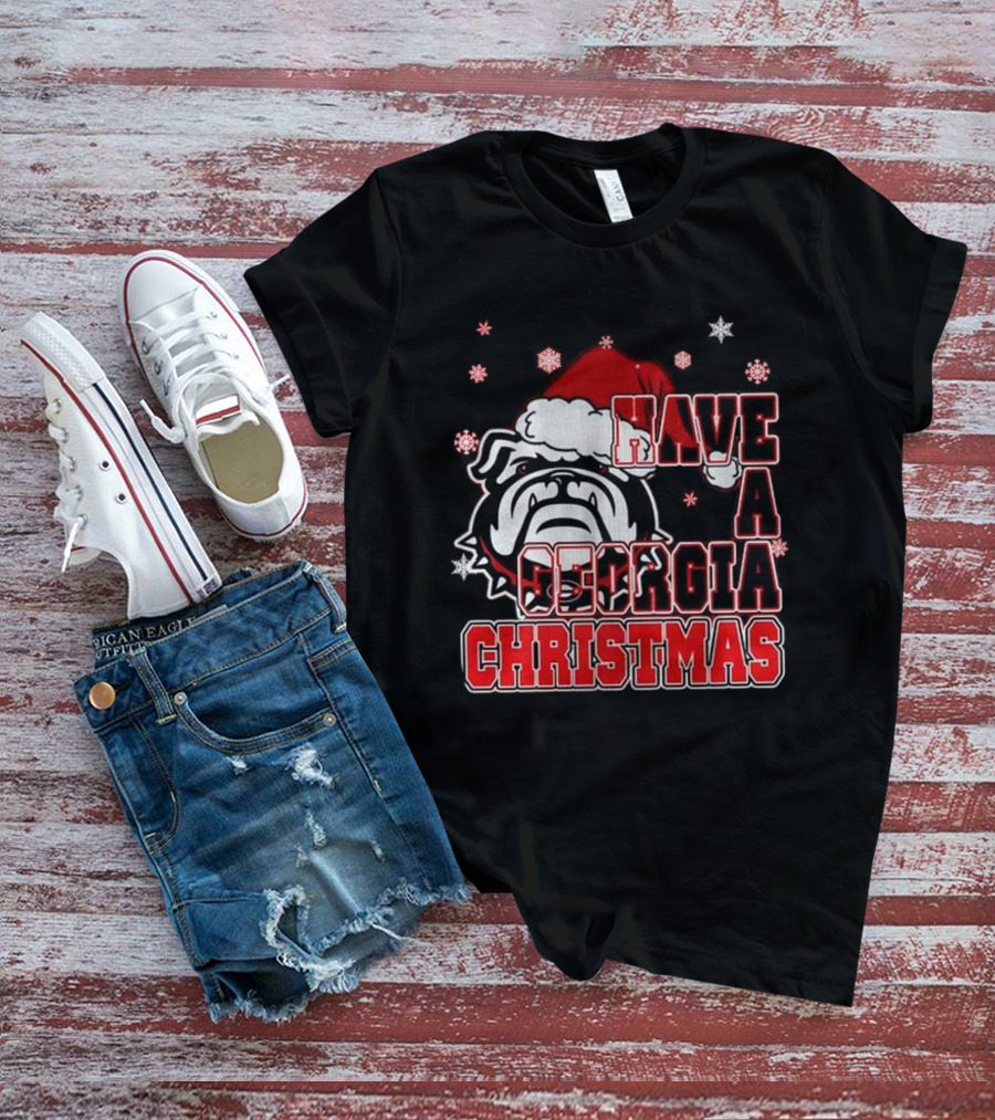 Georgia Bulldogs Have A Merry Christmas With Georgia Bulldogs Logo Snowflakes Santa Hat T-Shirt
