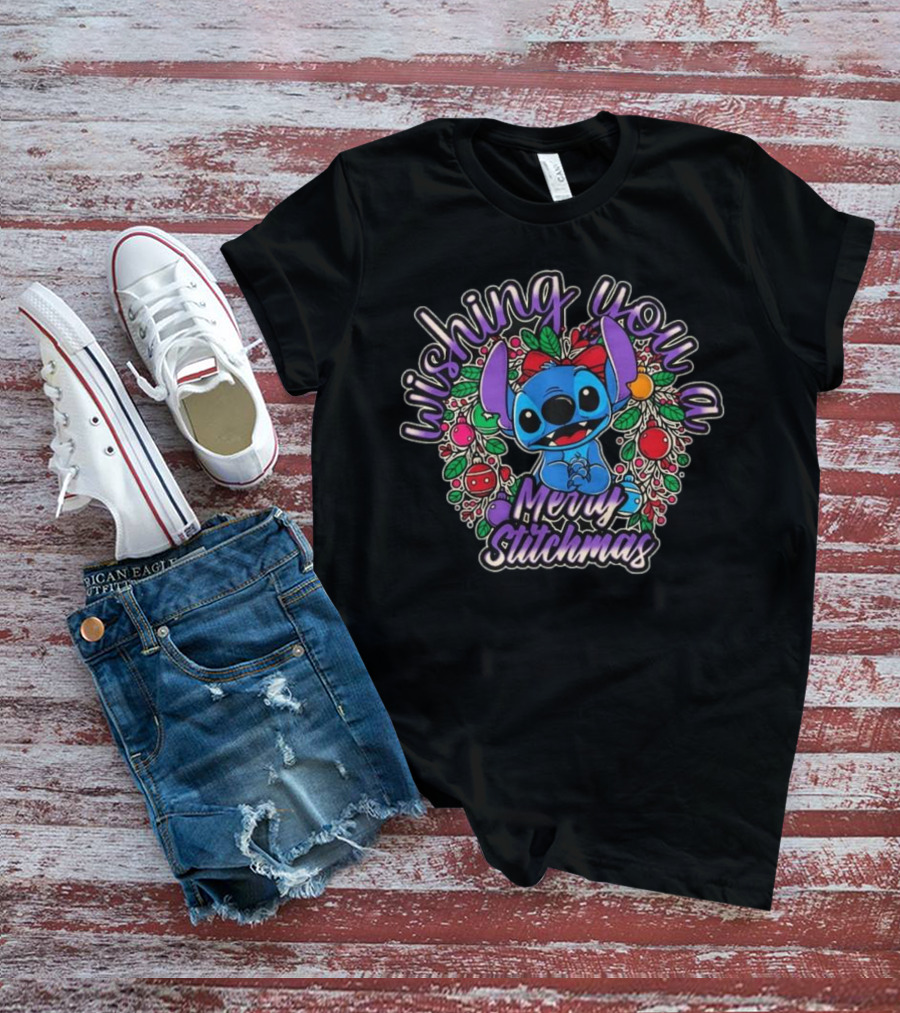 Wishing You A Merry Stitchmas Stitch Christmas Wreath T-Shirt