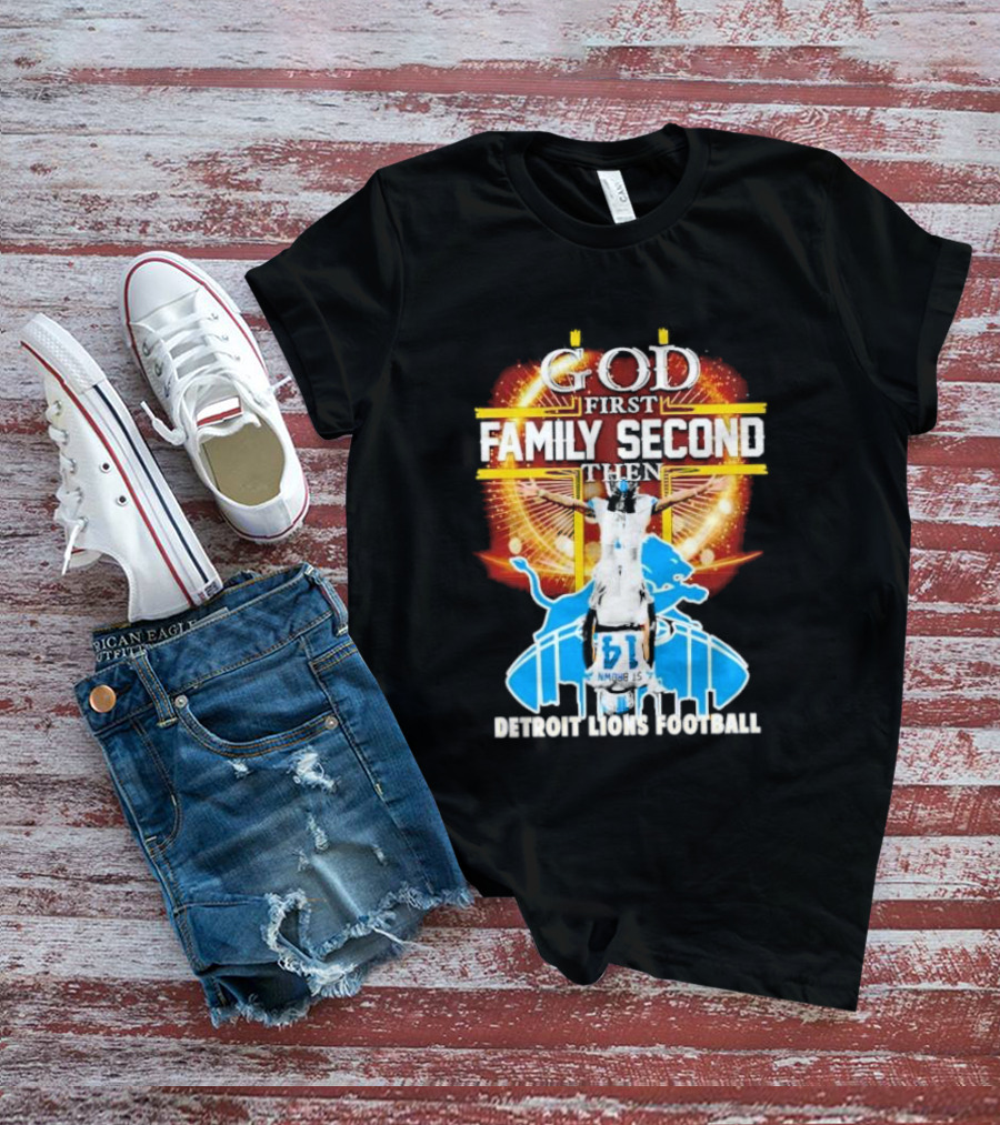 God First Family Second Detroit Lions Football Amon-Ra St. Brown Headstand T-Shirt