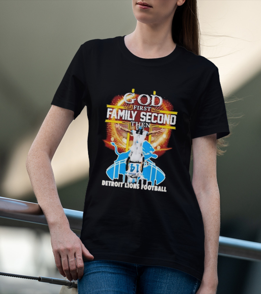 God First Family Second Detroit Lions Football Amon-Ra St. Brown Headstand T-Shirt
