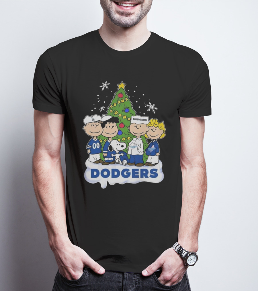 Los Angeles Dodgers Merry Christmas With Snoopy And Peanuts Characters T-Shirt