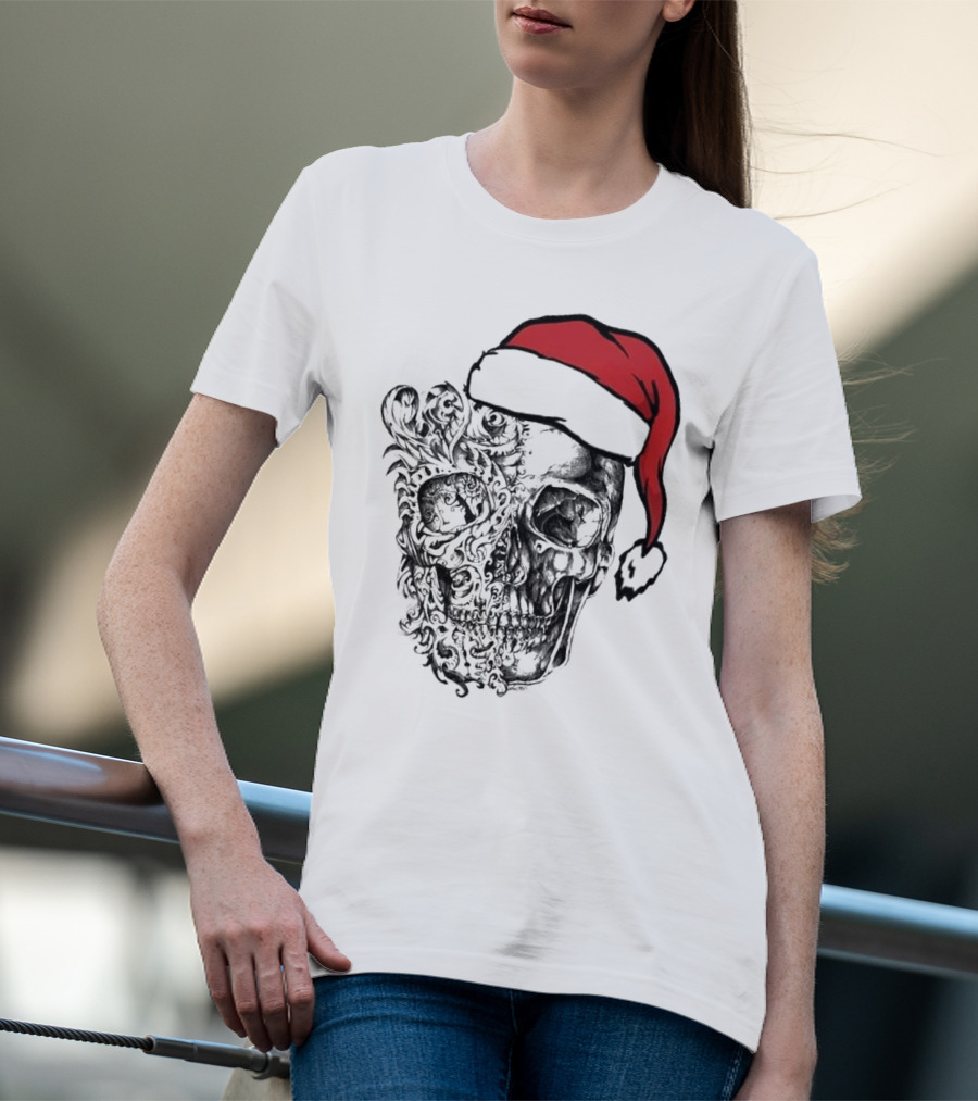 Deck The Halls With Skulls And Bodies Santa Hat Christmas Skull T-Shirt