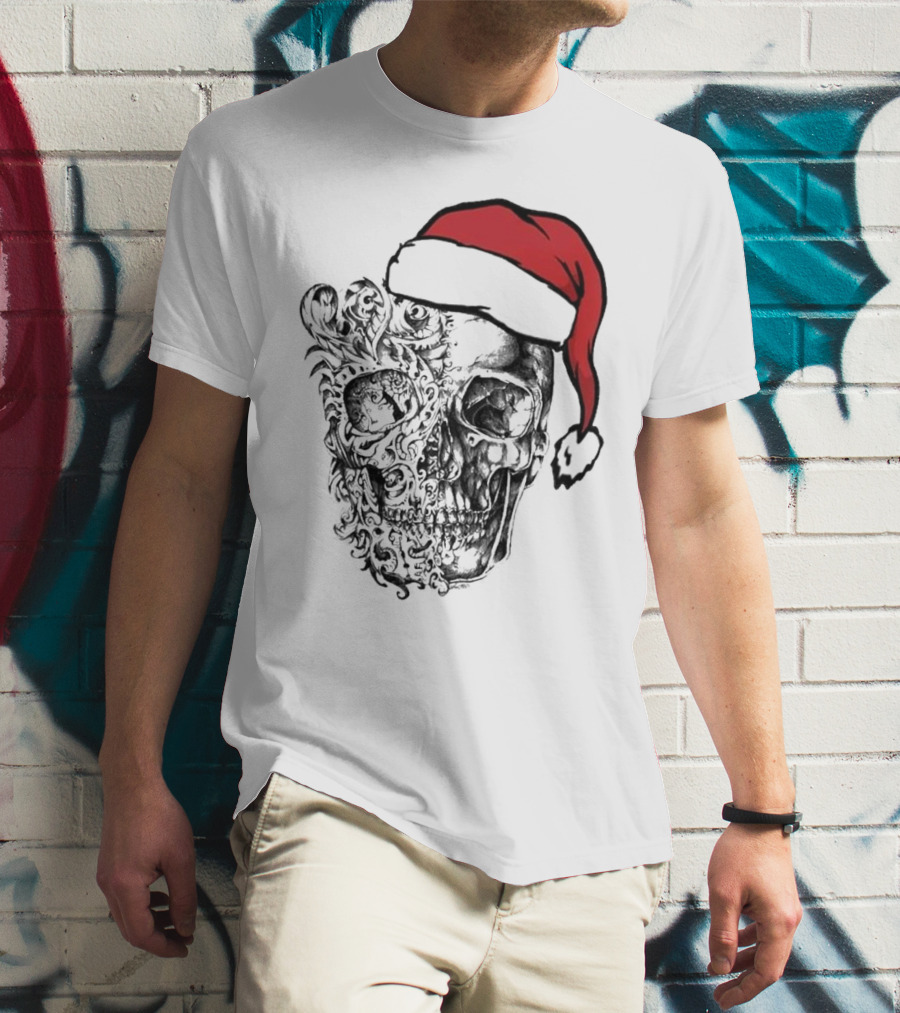 Deck The Halls With Skulls And Bodies Santa Hat Christmas Skull T-Shirt