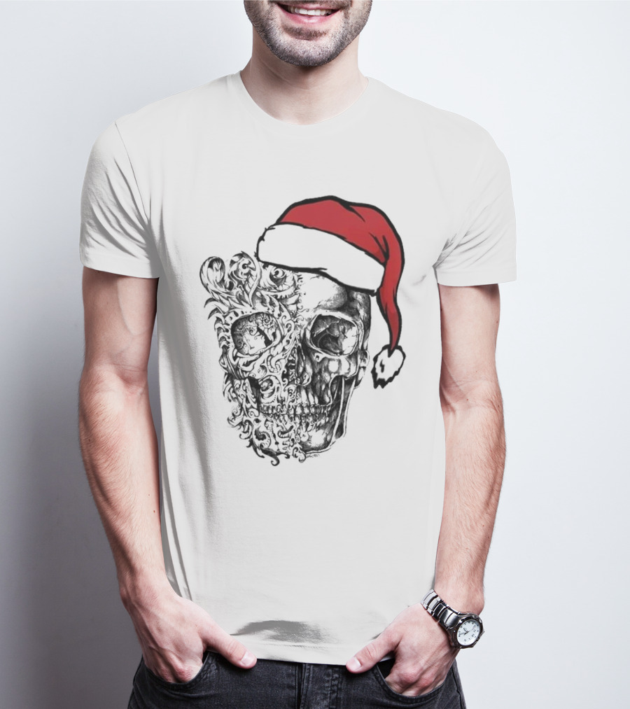Deck The Halls With Skulls And Bodies Santa Hat Christmas Skull T-Shirt