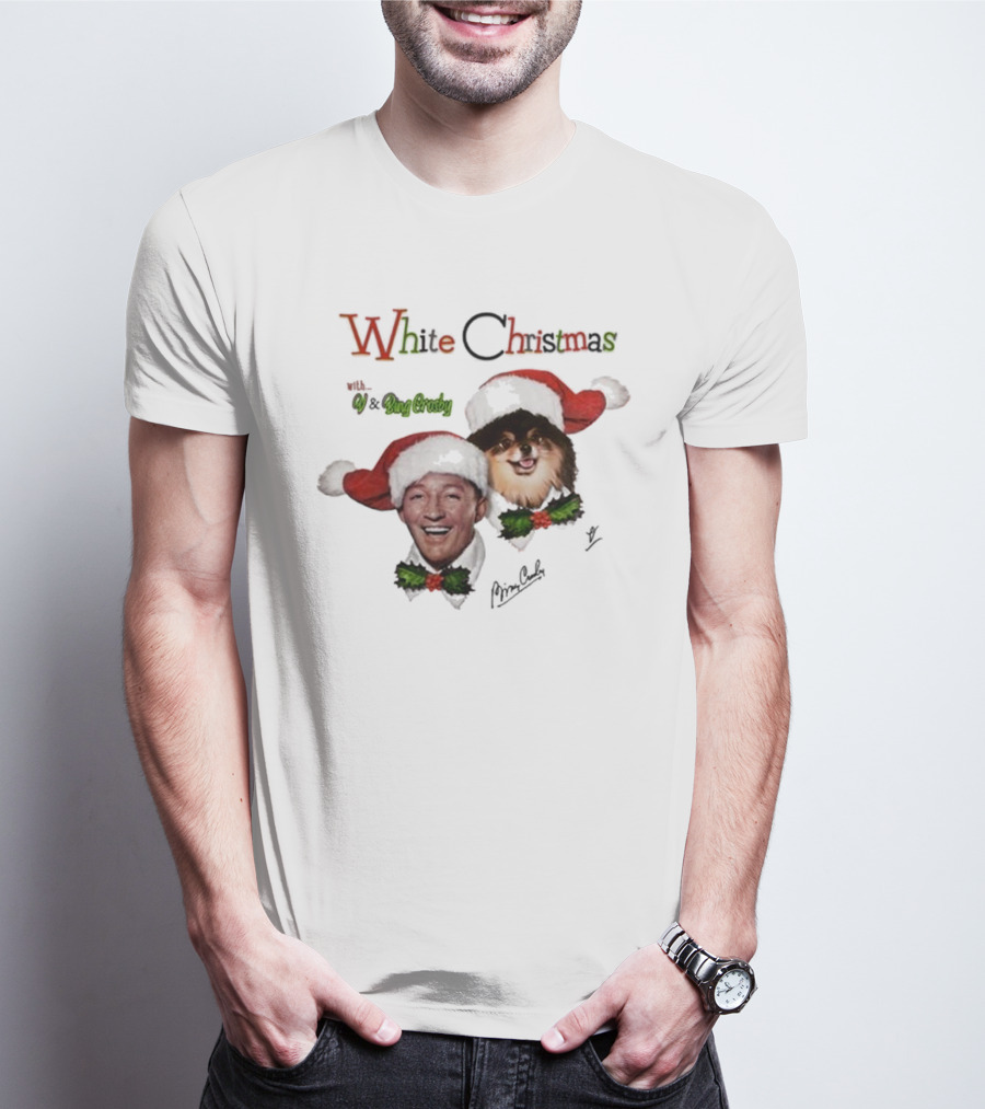White Christmas With V And Bing Crosby Santa Hats And Holly T-Shirt