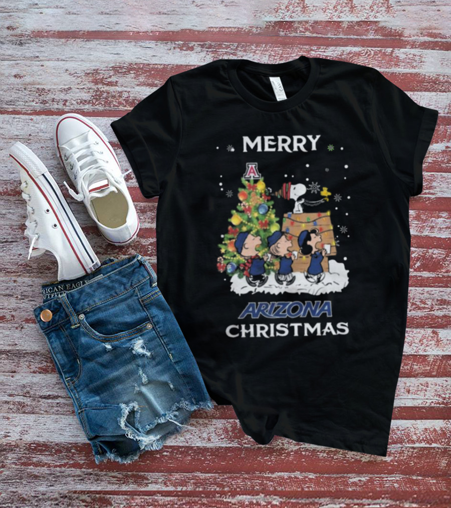Merry Arizona Christmas Wildcats Snoopy And Friends T-Shirt