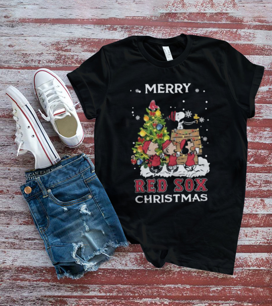 Merry Red Sox Christmas Snoopy And Friends T-Shirt