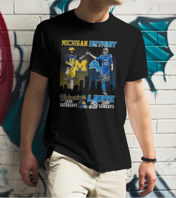 Michigan Detroit Wolverines On Saturdays Lions On Sundays T-Shirt