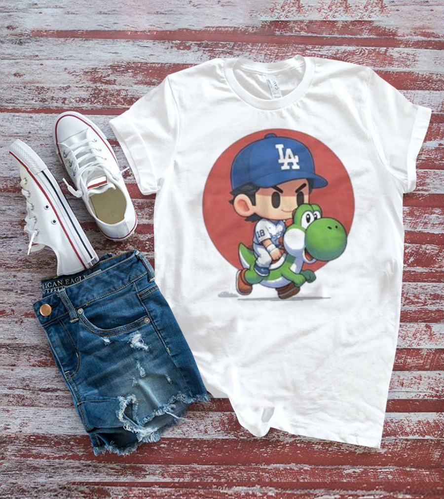 Doyers LA Riding Yoshi Yoshinobu Yamamoto Baseball Character T-Shirt