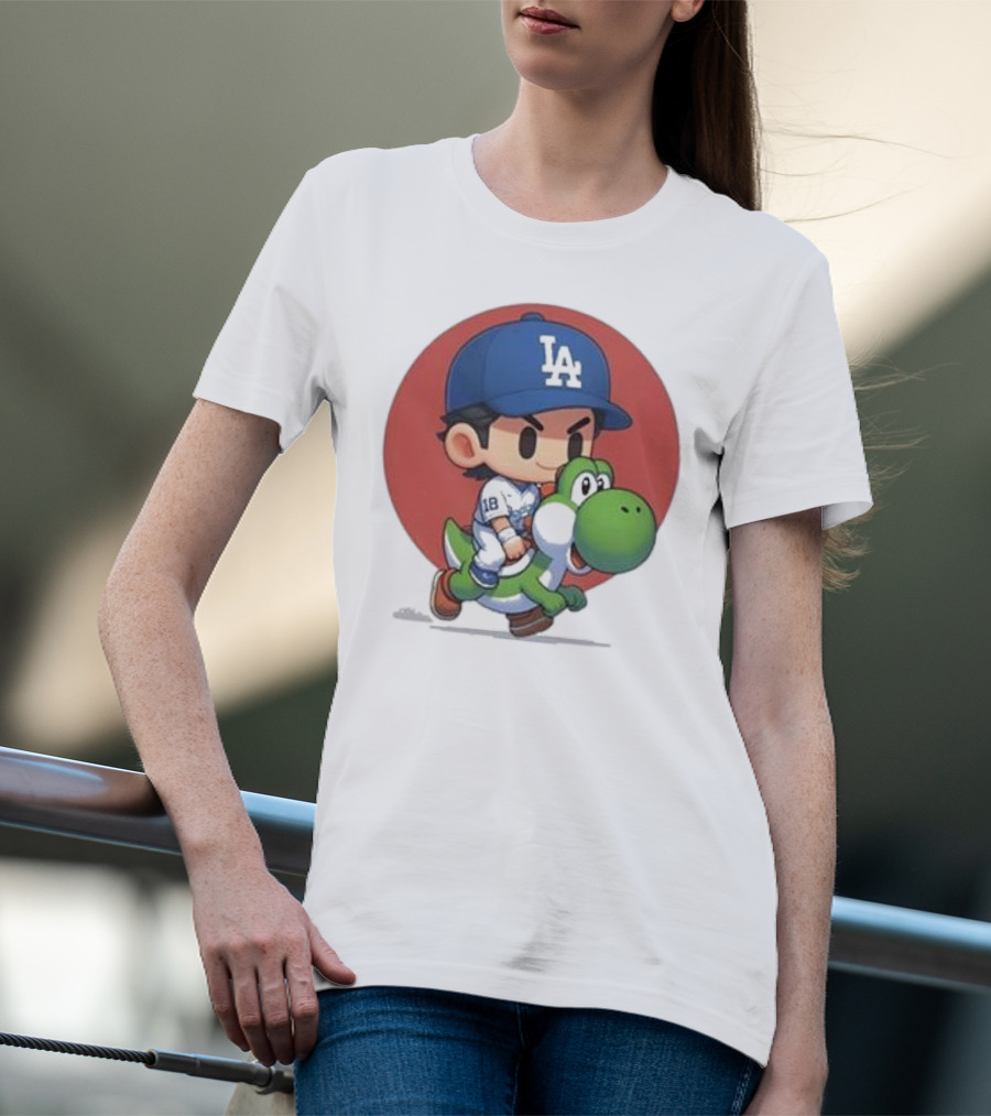 Doyers LA Riding Yoshi Yoshinobu Yamamoto Baseball Character T-Shirt
