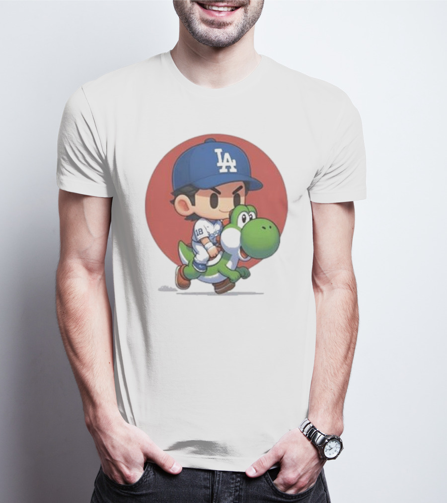 Doyers LA Riding Yoshi Yoshinobu Yamamoto Baseball Character T-Shirt