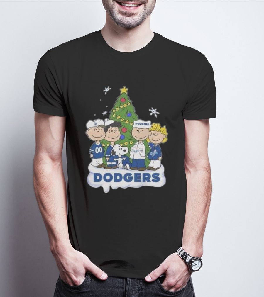 Snoopy And Friends Dodgers Christmas Tree Celebration T-Shirt