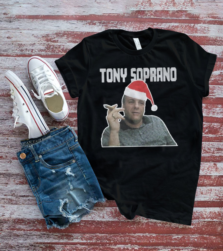 Tony Soprano Merry Fuhgeddaboudit Christmas Santa Hat T-Shirt