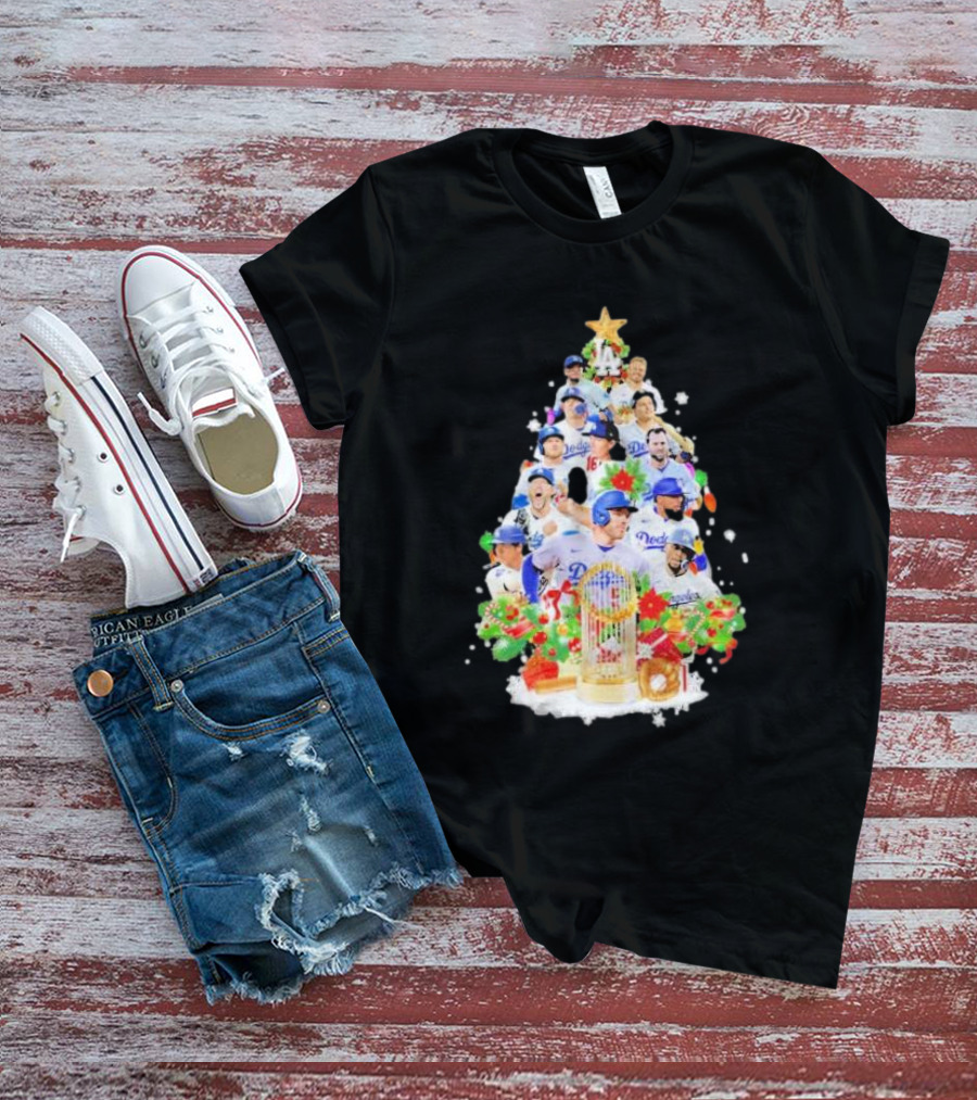 Los Angeles Dodgers Players Christmas Tree Trophy T-Shirt