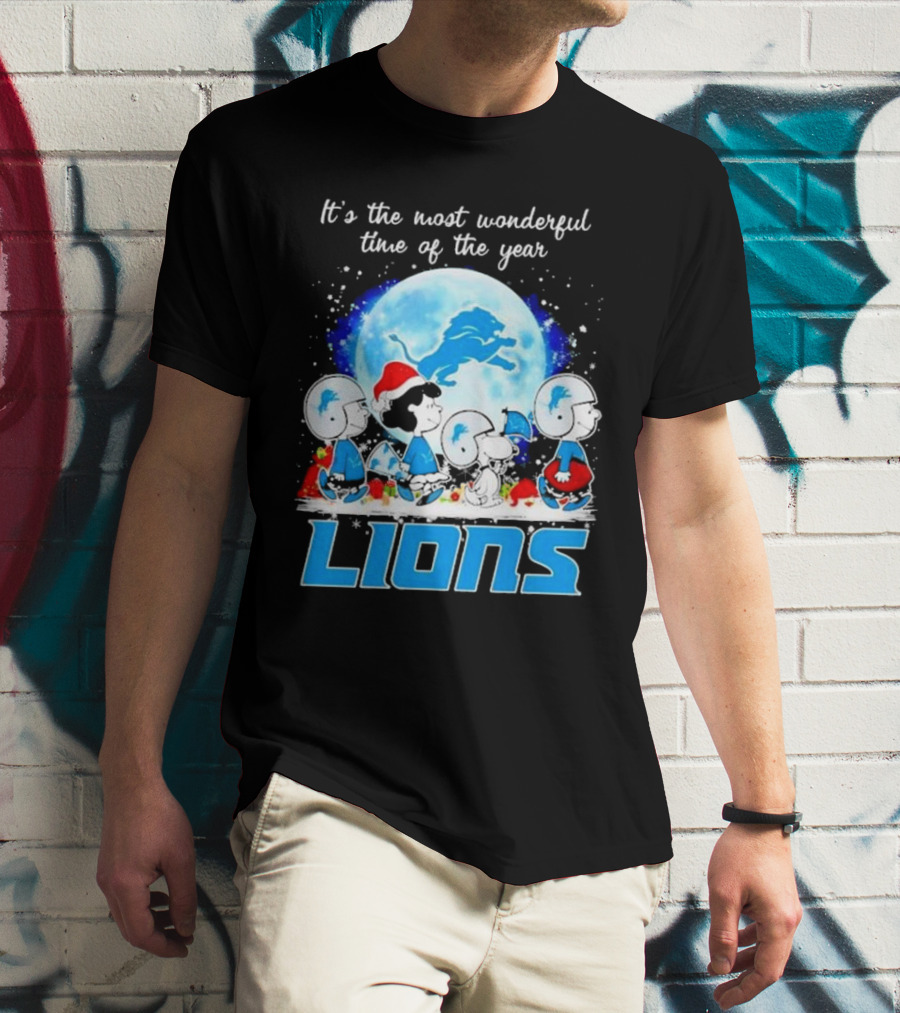 Peanuts Detroit Lions Christmas It’s The Most Wonderful Time Of The Year T-Shirt