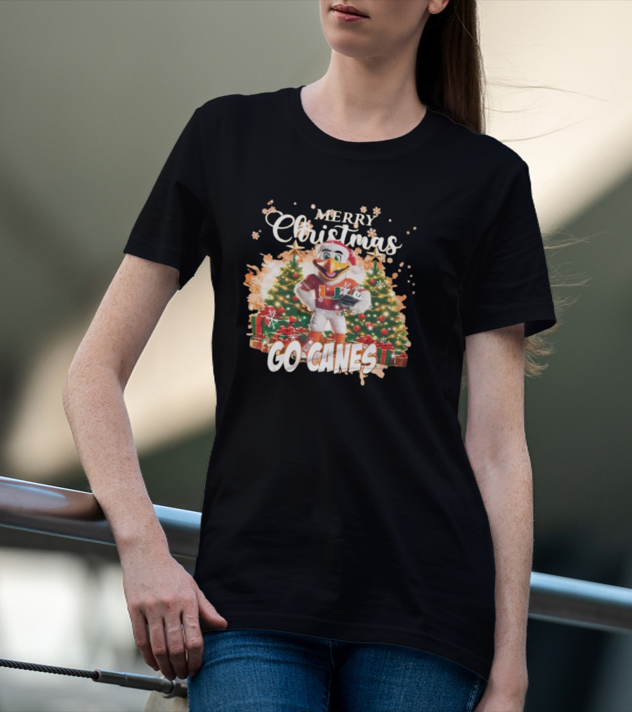 Merry Christmas Miami Hurricanes Go Canes Holiday Cheer T-Shirt