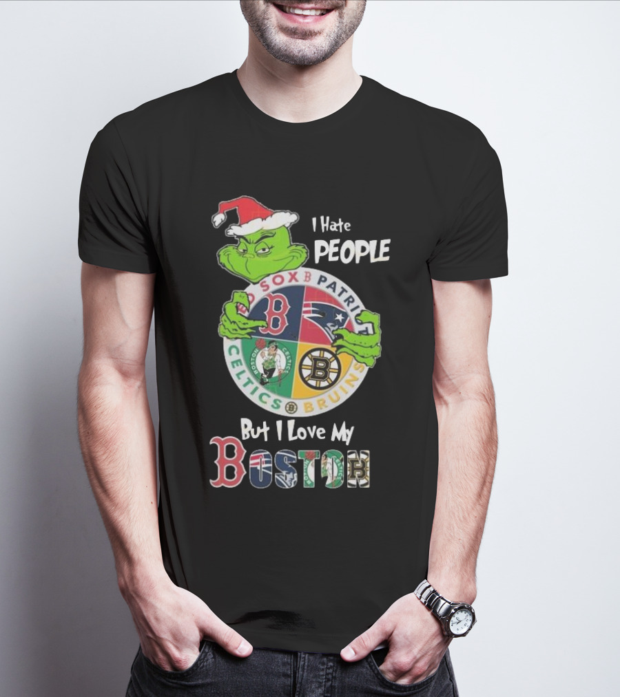 I Hate People But I Love My Sox Patriots Celtics Bruins Boston Christmas T-Shirt
