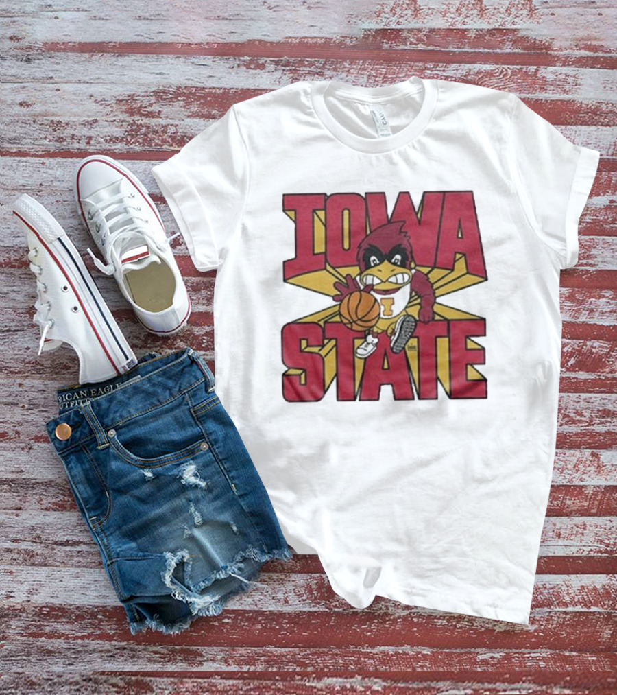 Iowa State Cyclones Basketball Mascot Dribbling Cartoon T-Shirt