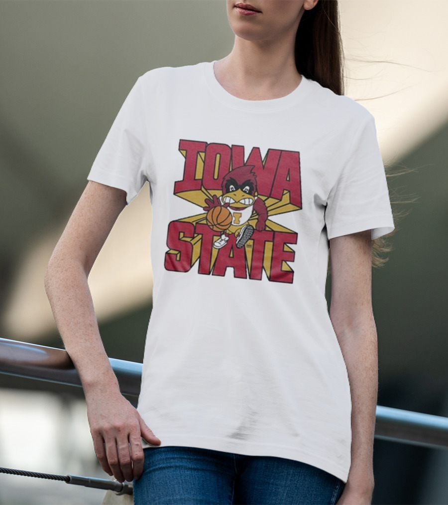 Iowa State Cyclones Basketball Mascot Dribbling Cartoon T-Shirt