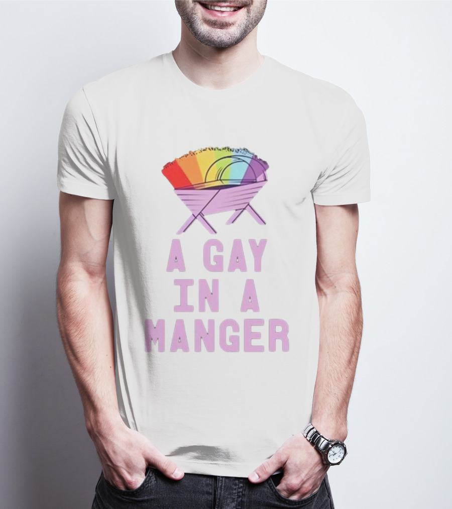A Gay In A Manger Rainbow Purple T-Shirt