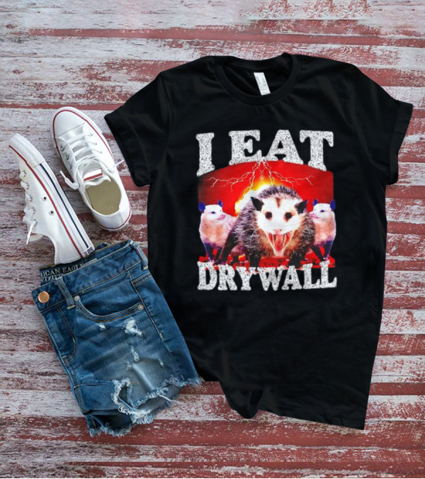I Eat Drywall Opossum Trio Lightning Background T-Shirt