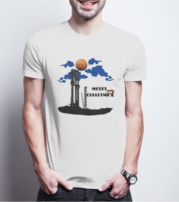 Merry Christmas Mars Rocket Mars Planet Blue Clouds T-Shirt