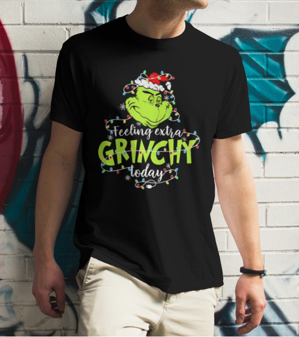 Feeling Extra Grinchy Today Santa Grinch With Christmas Lights T-Shirt