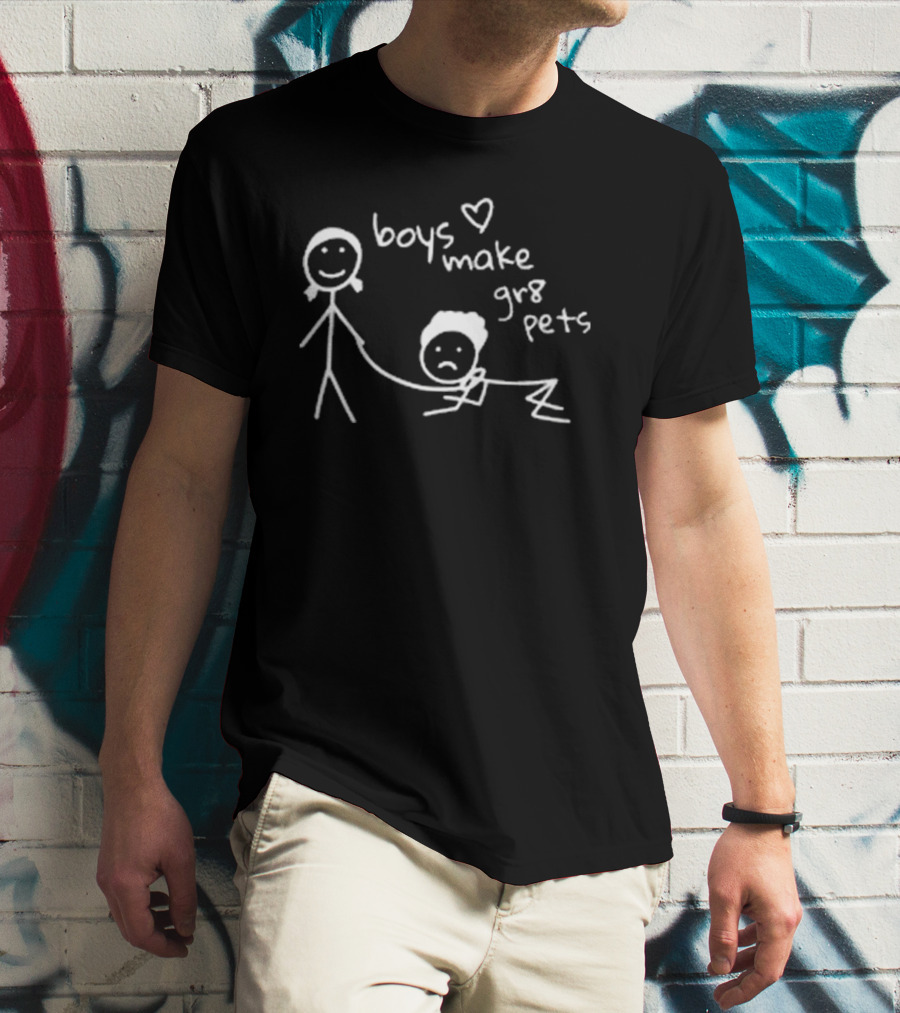 Boys Make Gr8 Pets Stick Figure Drawing With Heart T-Shirt