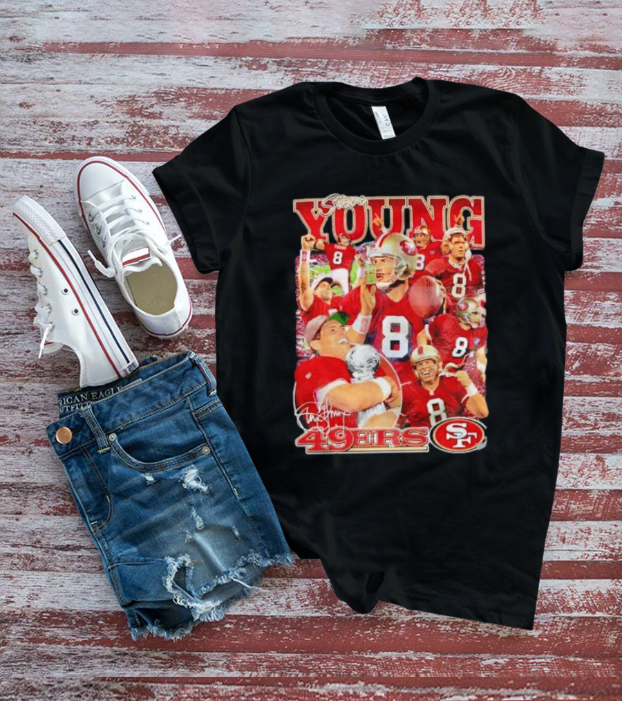 Steve Young 49ers Number 8 Vintage Signature Collage SF T-Shirt