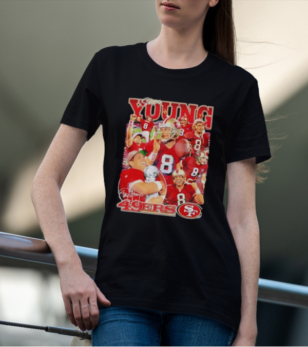 Steve Young 49ers Number 8 Vintage Signature Collage SF T-Shirt