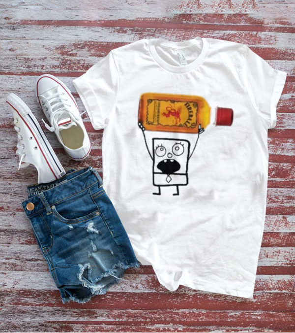 Doodlebob Fireball Whiskey Character Holding Iconic Liquor Bottle T-Shirt