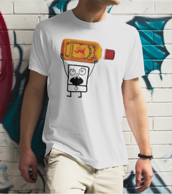 Doodlebob Fireball Whiskey Character Holding Iconic Liquor Bottle T-Shirt