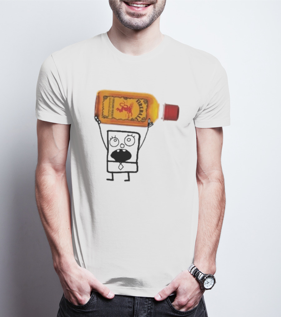 Doodlebob Fireball Whiskey Character Holding Iconic Liquor Bottle T-Shirt