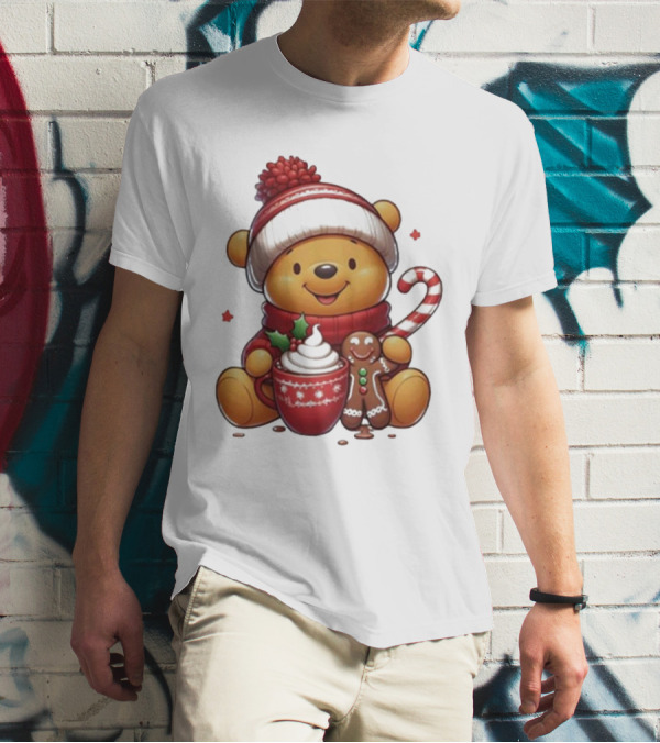 Winnie The Pooh Holiday Cozy Cocoa And Candy Cane Christmas T-Shirt