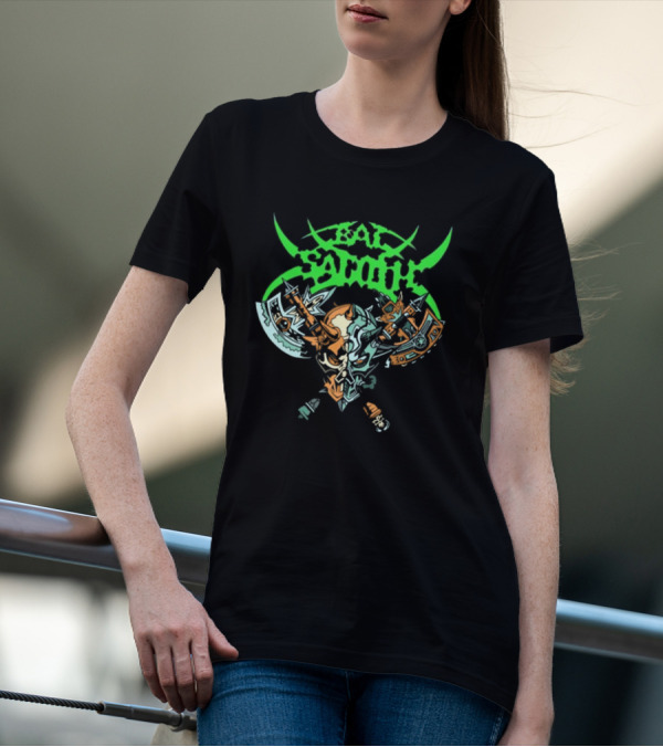 Beyond Human Bal-Sagoth Sigil Skull And Crossed Axes With Tribal Green And Orange Elements T-Shirt