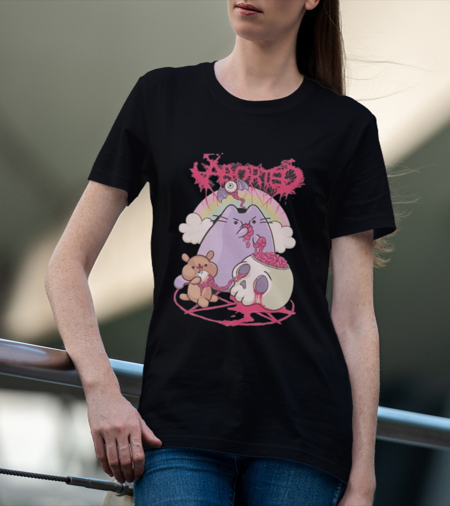 Indiemerch Store Aborted Cute Cat With Teddy And Skull Nomnom T-Shirt