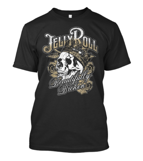 Jelly Roll Beautifully Broken Skull With Crown And Roses T-Shirt