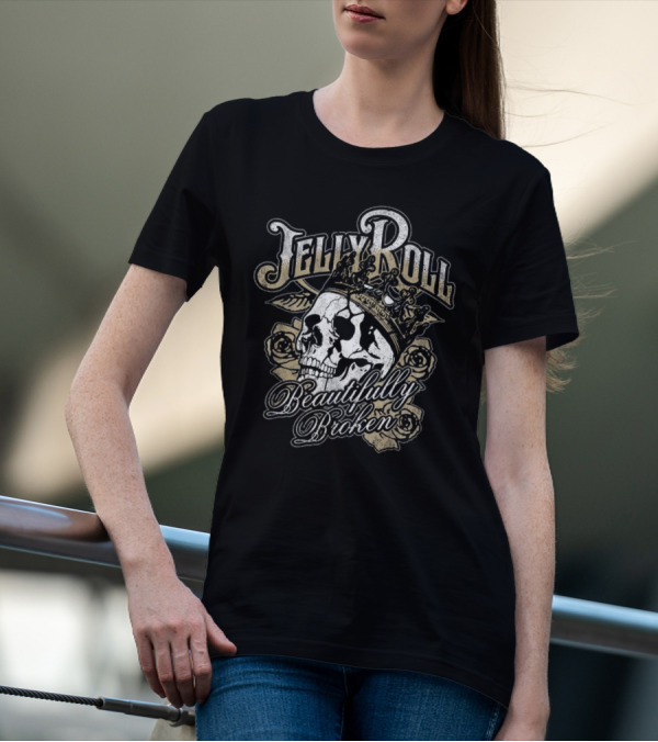 Jelly Roll Beautifully Broken Skull With Crown And Roses T-Shirt