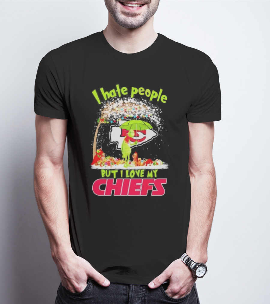 I Hate People But I Love My Chiefs Grinch And Max Kansas City Chiefs Christmas T-Shirt