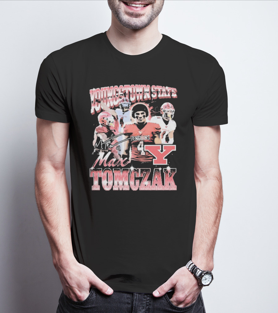 Youngstown State Penguins Max Tomczak Signature 90s Style Football T-Shirt