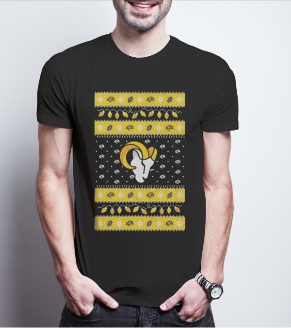 Los Angeles Rams NFL Holiday Lights Ugly Christmas Sweater T-Shirt
